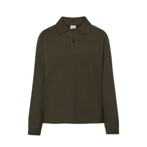 Polo infantil JHK PKID210LS en verde bosque de manga larga, vista frontal