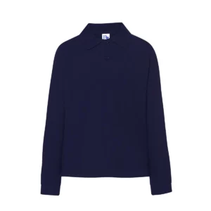 Polo infantil JHK PKID210LS en azul marino de manga larga, vista frontal