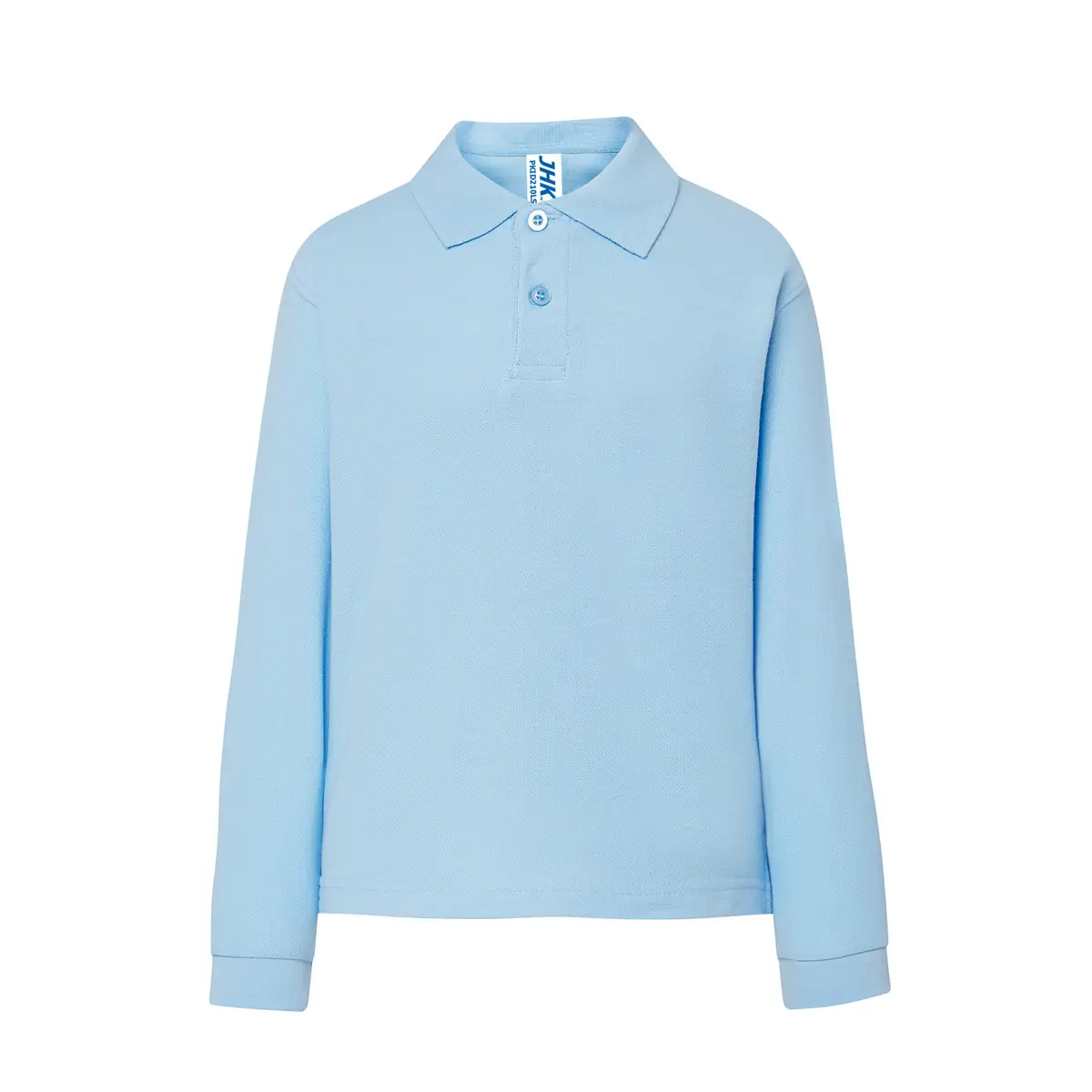 Polo piqué infantil manga larga JHK PKID210LS 23 Polo infantil JHK PKID210LS en azul cielo de manga larga, vista frontal