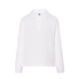 Polo infantil JHK PKID210LS en blanco de manga larga, vista frontal