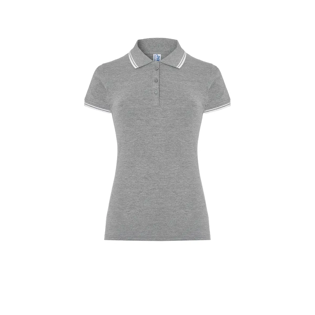 Polo piqué mujer manga corta JHK POPL200 38 Polo JHK POPL200 en gris vigoré y blanco, vista frontal