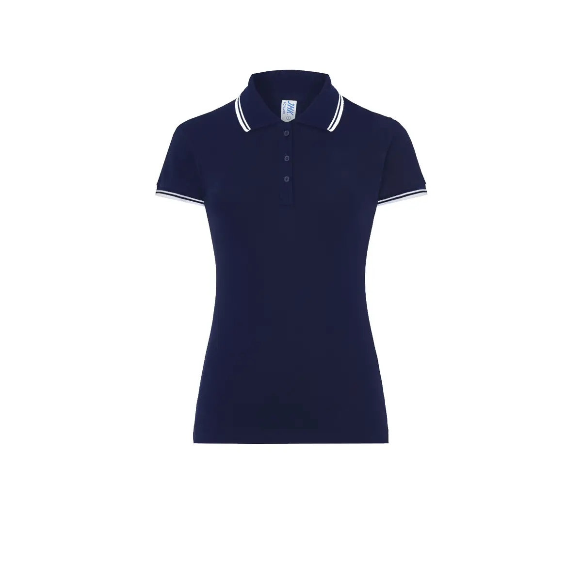 Polo piqué mujer manga corta JHK POPL200 68 Polo JHK POPL200 en azul marino y blanco, vista frontal