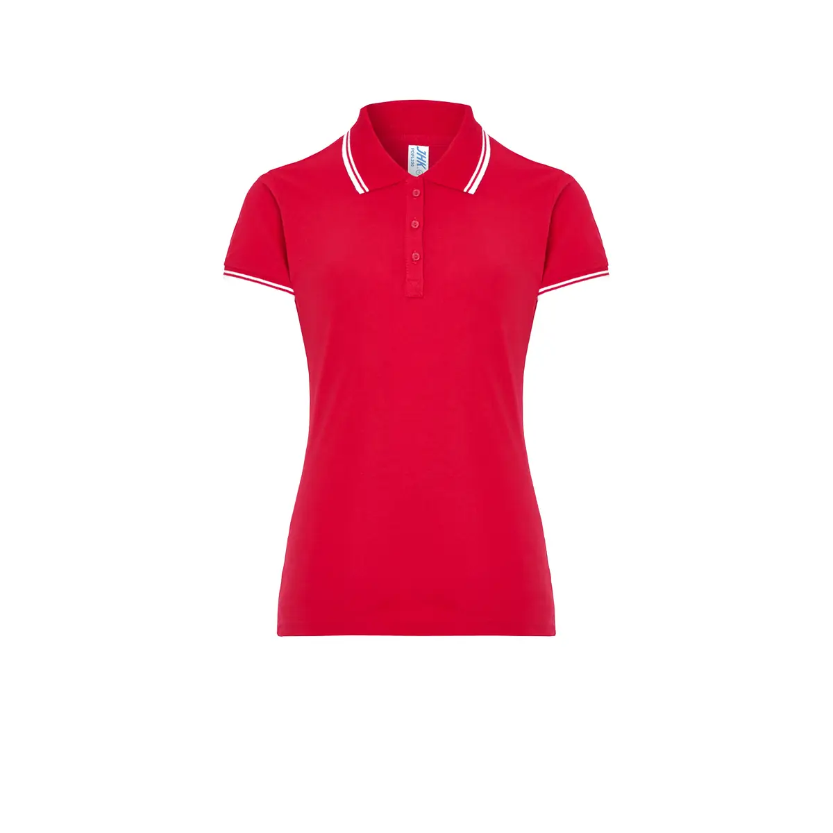 Polo piqué mujer manga corta JHK POPL200 95 Polo JHK POPL200 en rojo y blanco, vista frontal