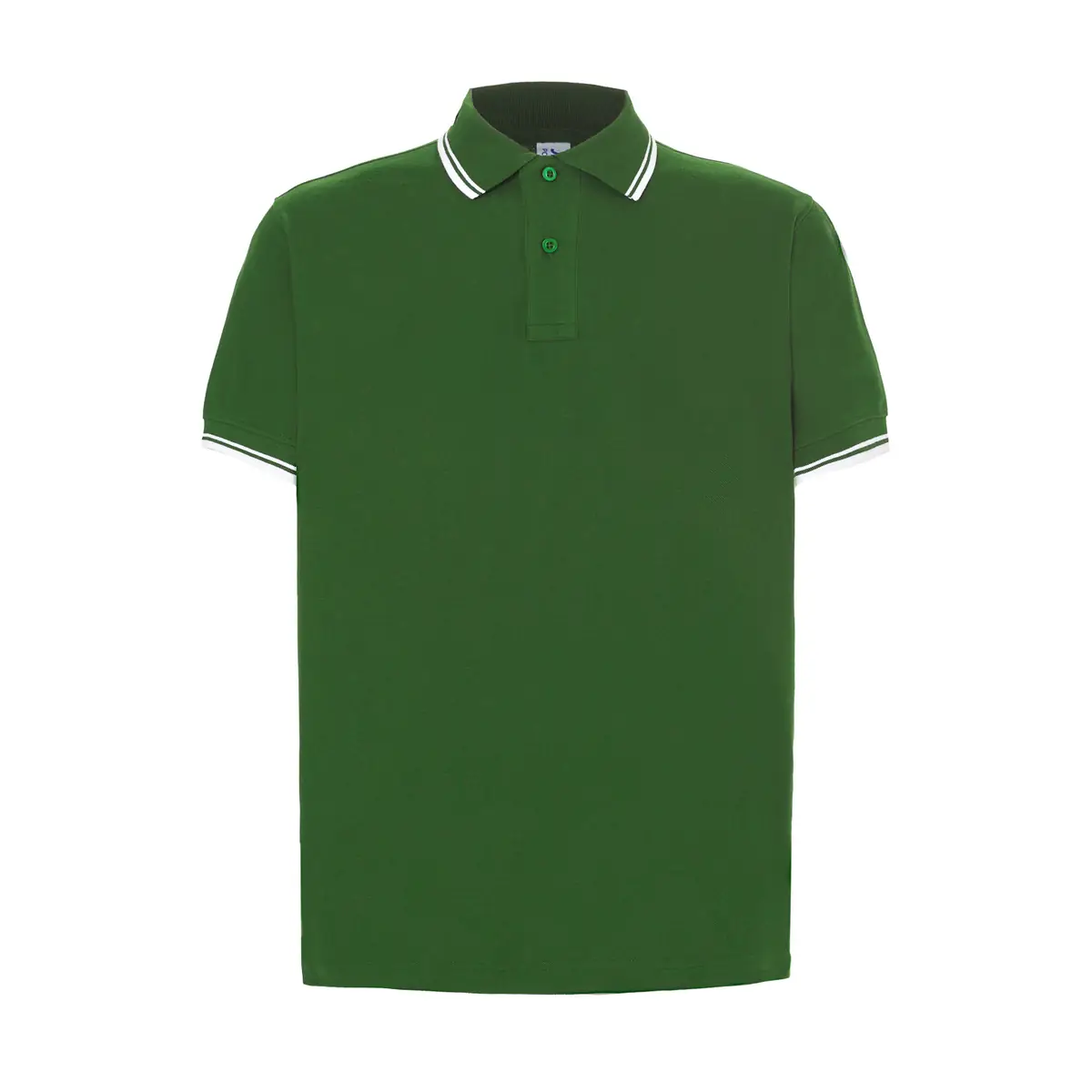 Polo piqué hombre manga corta JHK PORA210 14 Polo JHK PORA210 en verde botella y blanco, vista frontal