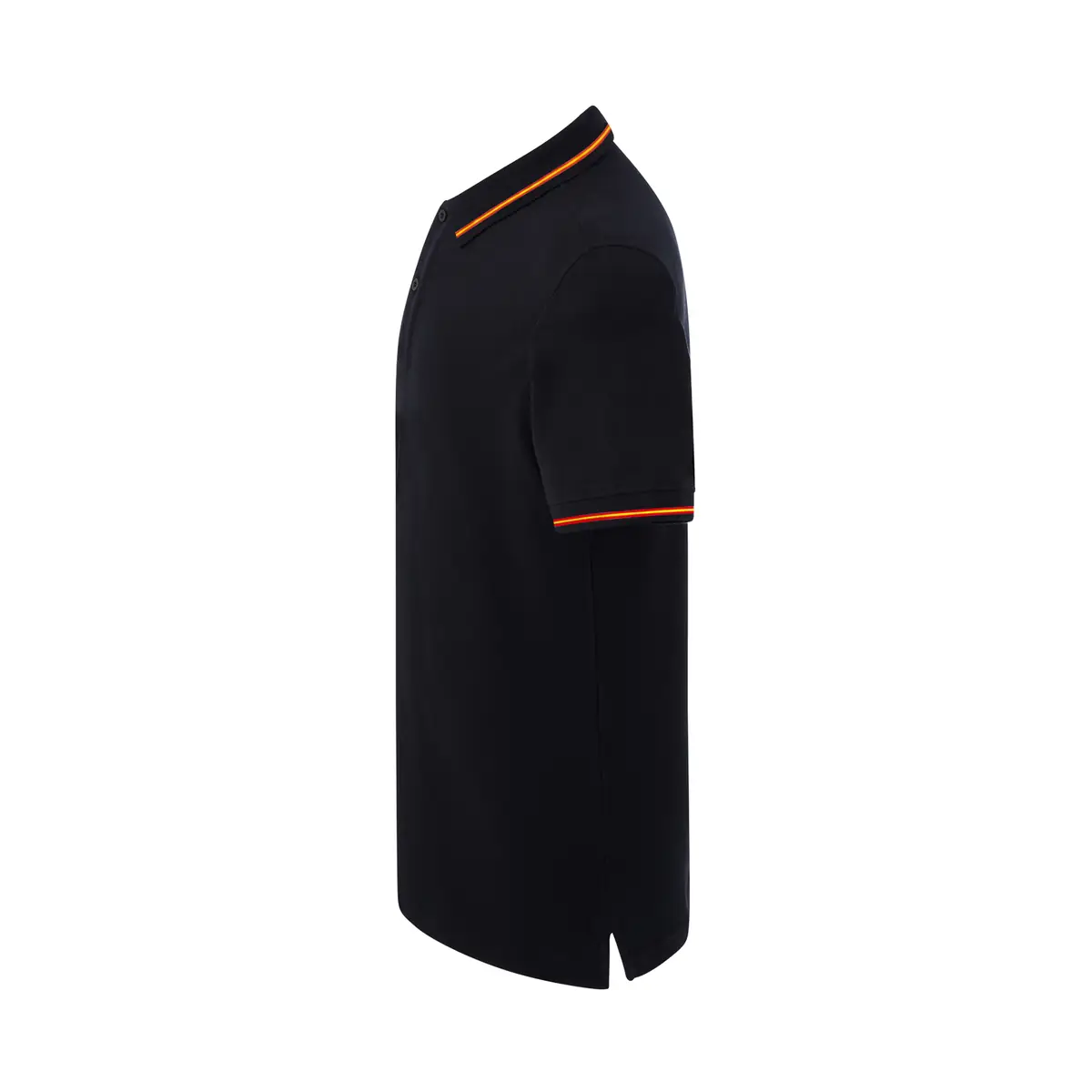 Polo piqué hombre manga corta JHK PORA210 21 Polo JHK PORA210 en negro con la bandera española, vista lateral
