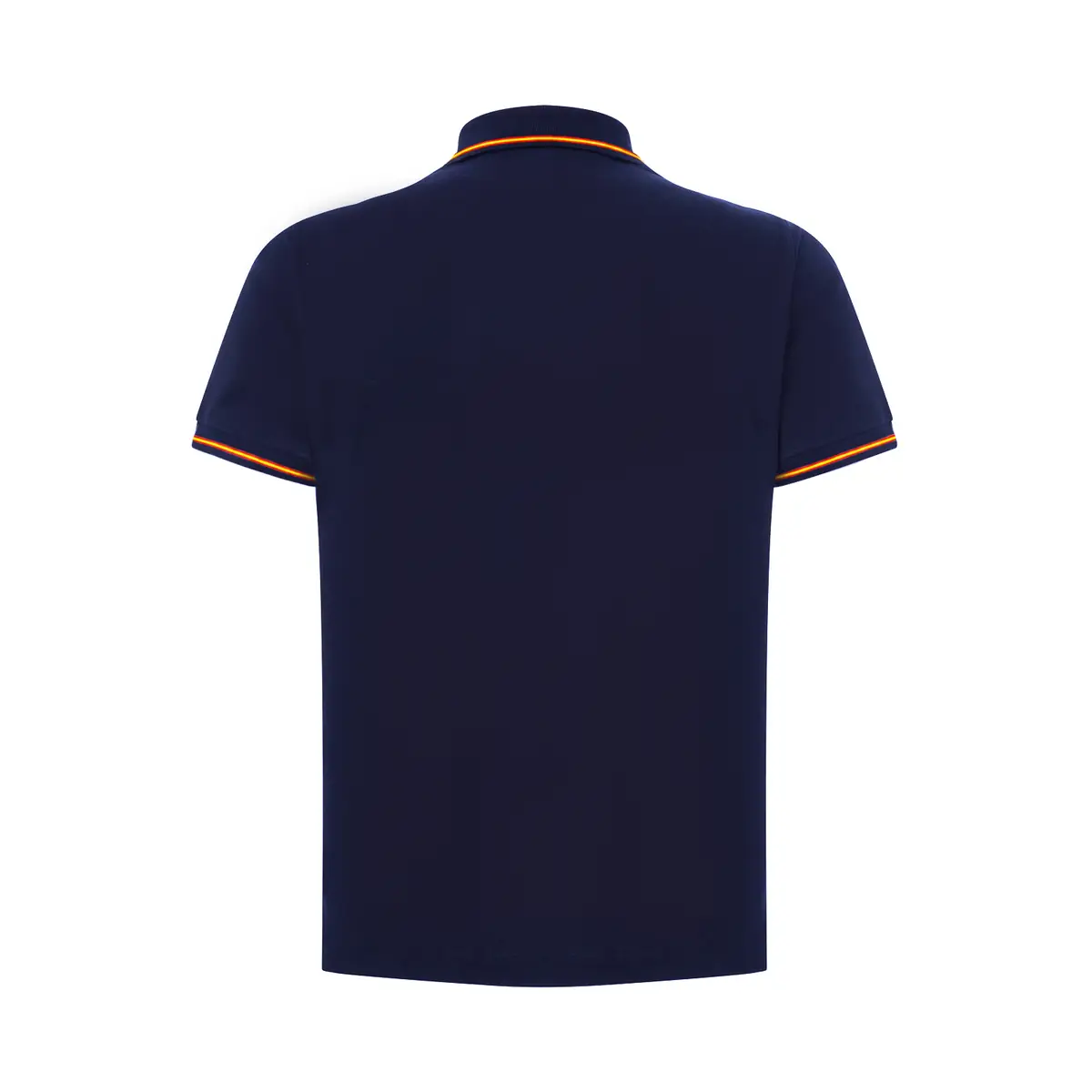 Polo piqué hombre manga corta JHK PORA210 100 Polo JHK PORA210 en azul marino con la bandera española, vista trasera