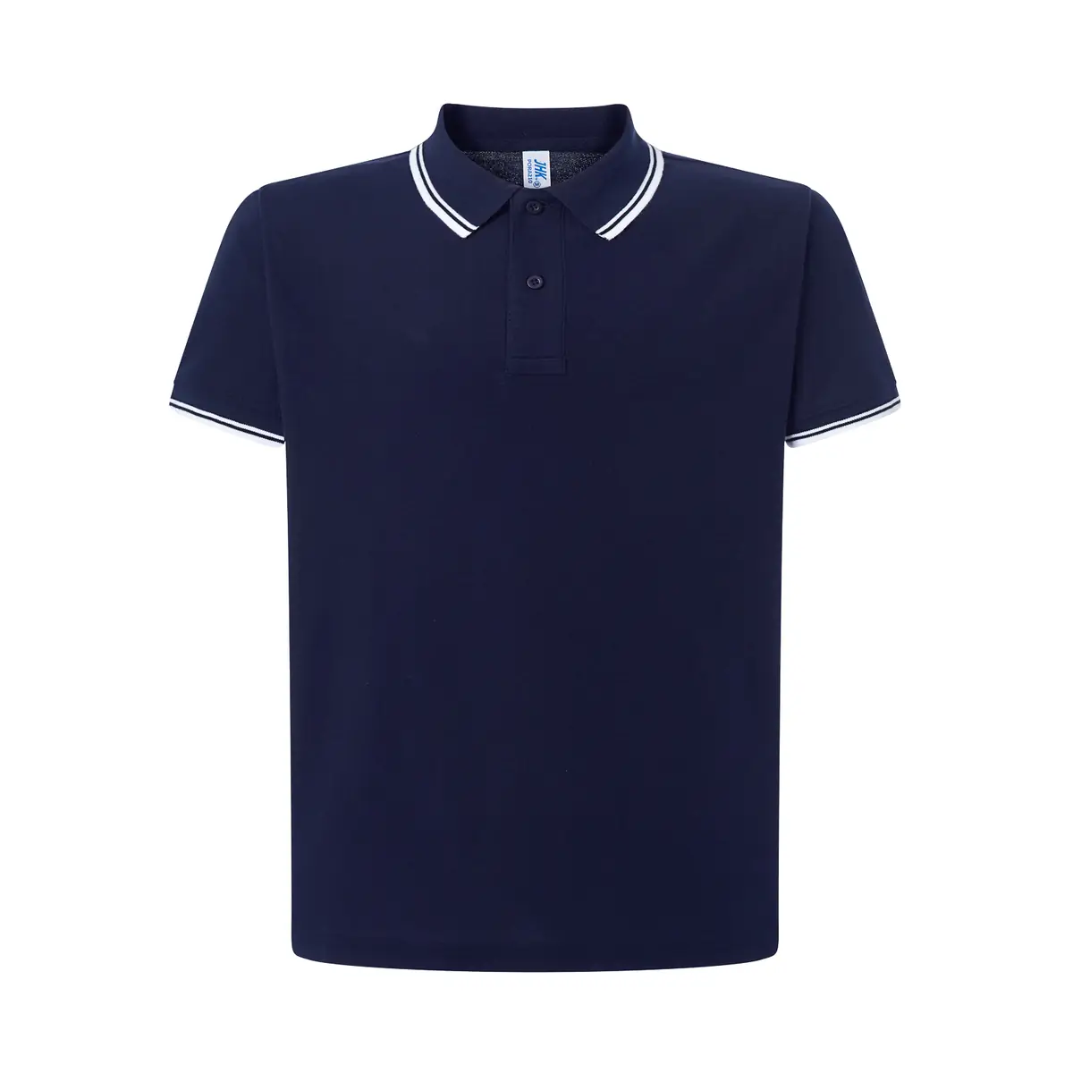 Polo piqué hombre manga corta JHK PORA210 101 Polo JHK PORA210 en azul marino y blanco, vista frontal