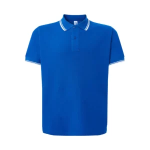 Polo JHK PORA210 en azul royal y blanco, vista frontal