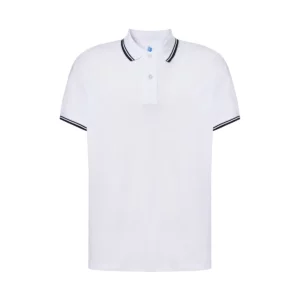 Polo JHK PORA210 en blanco y azul marino, vista frontal