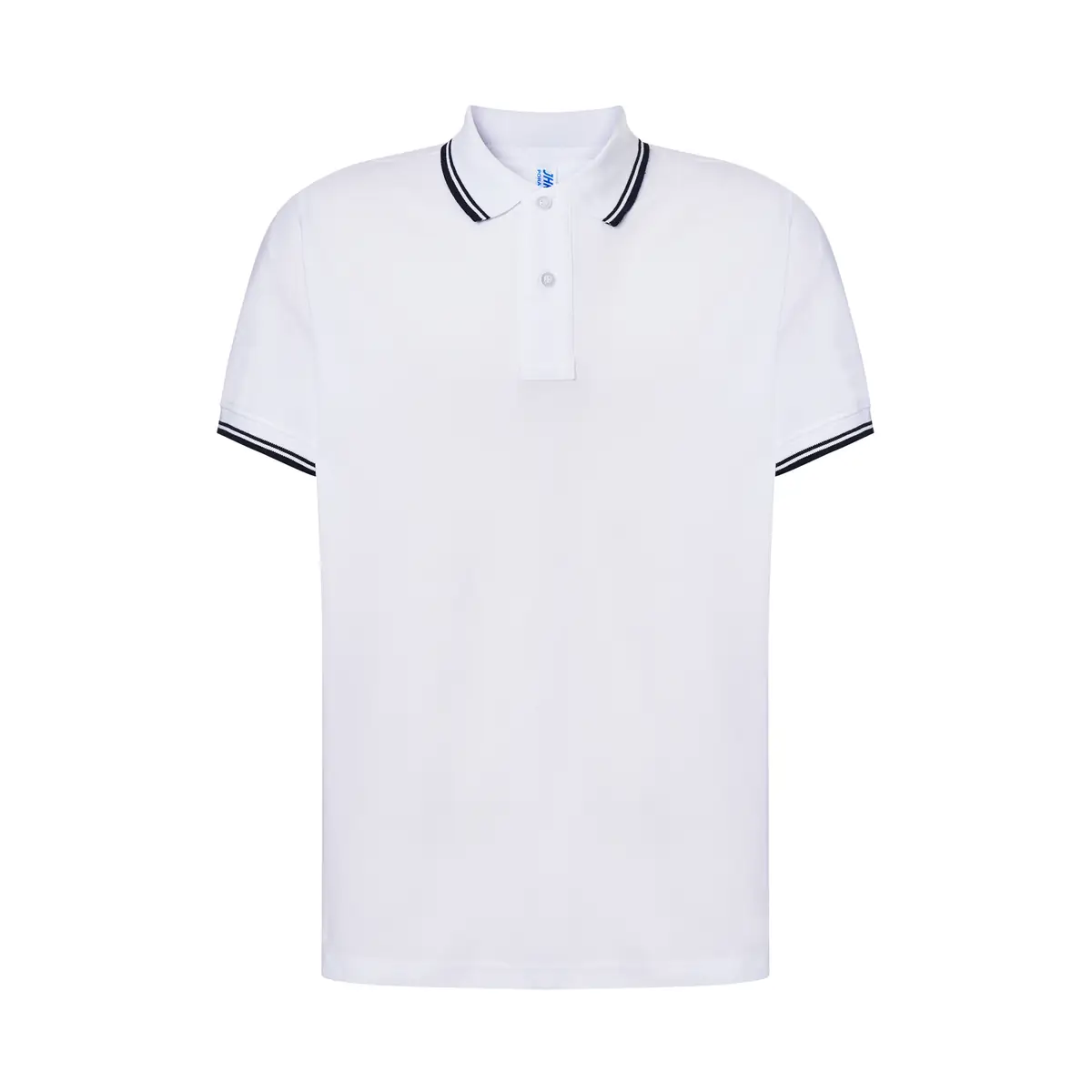 Polo piqué hombre manga corta JHK PORA210 173 Polo JHK PORA210 en blanco y azul marino, vista frontal