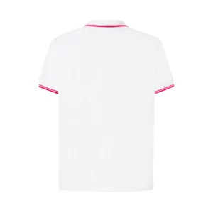 Polo JHK PORA210 en blanco y rojo, vista trasera