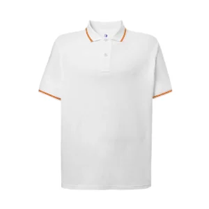 Polo JHK PORA210 en blanco con la bandera española, vista frontal