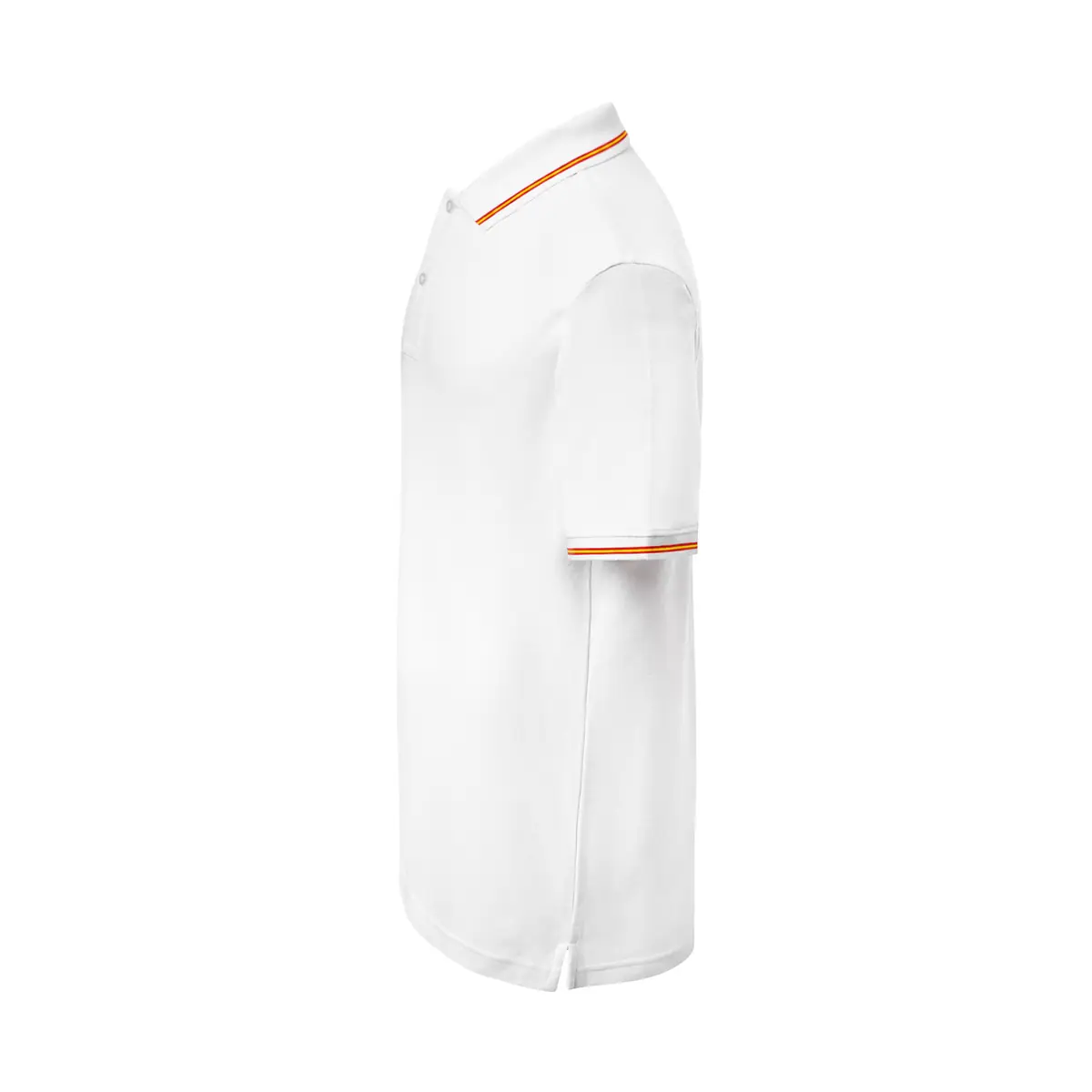 Polo piqué hombre manga corta JHK PORA210 180 Polo JHK PORA210 en blanco con la bandera española, vista lateral