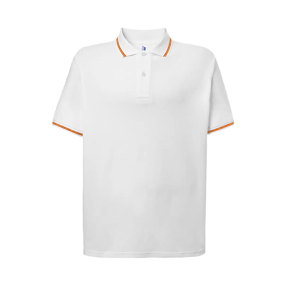 Polo piqué hombre manga corta JHK PORA210 179 Polo JHK PORA210 en blanco con la bandera española, vista frontal
