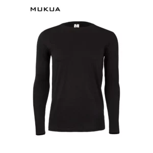 Camiseta unisex Mukua PARADISE MK156CV negra, de manga larga y cuello redondo, vista frontal.