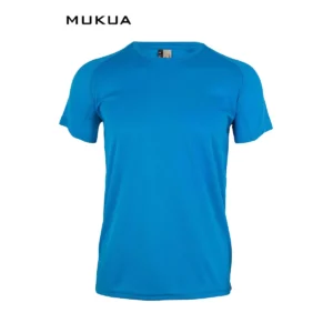 Camiseta técnica unisex Mukua TECH MK520V azul Atoll, de manga corta raglán y cuello redondo, vista frontal.