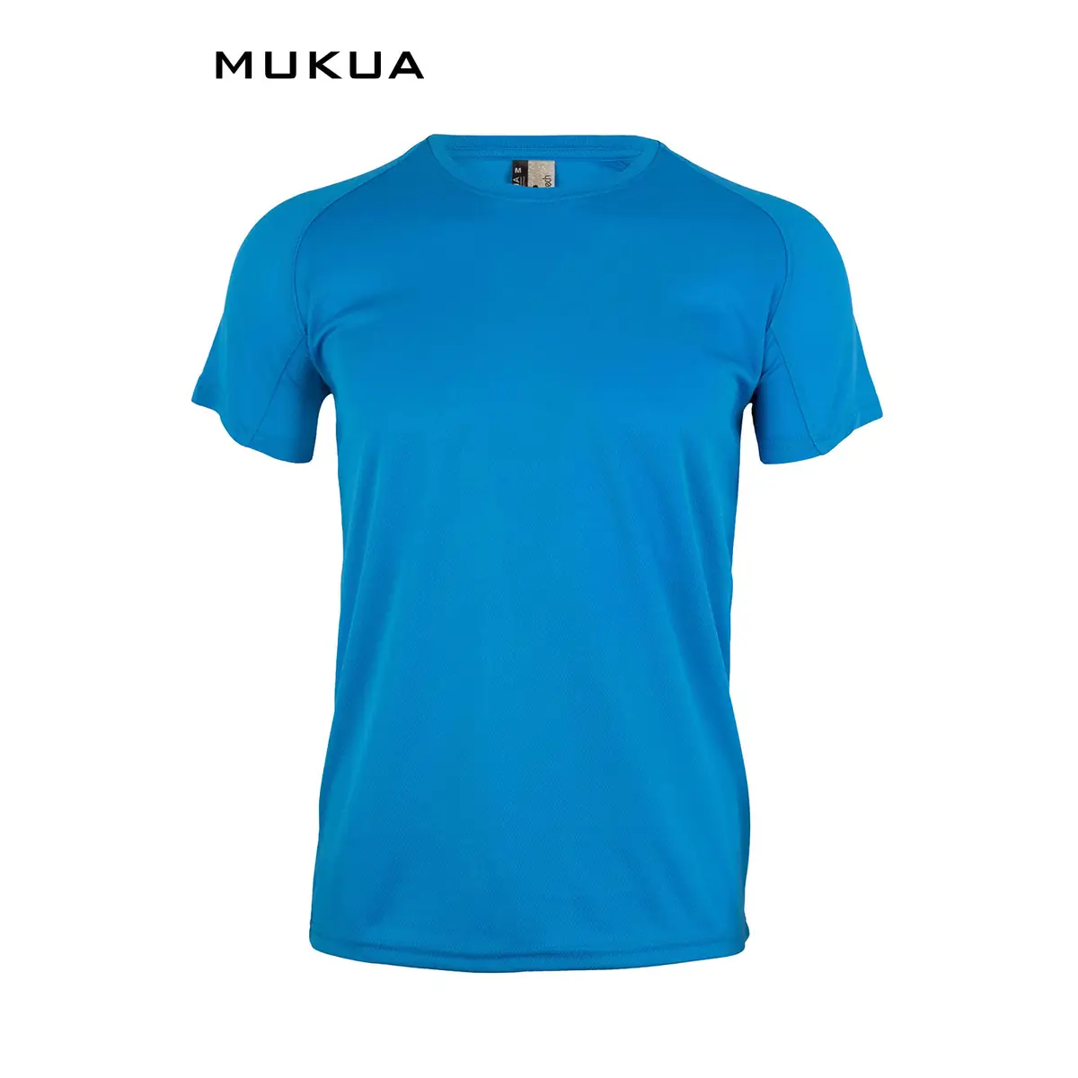Camiseta infantil Mukua TECH KIDS MK521V 2 Camiseta técnica infantil Mukua TECH KIDS MK521V azul Atoll, de manga corta raglán y cuello redondo, vista frontal.
