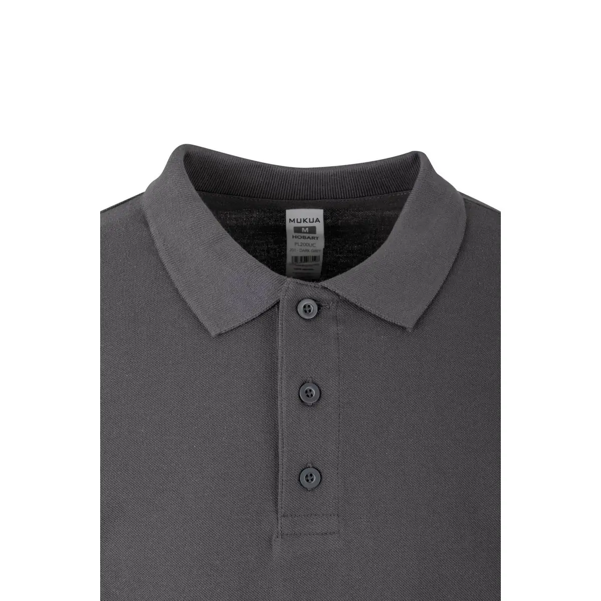 Polo unisex Mukua HOBART PL200UC 9 Polo Mukua HOBART en color Dark Grey, detalle del cuello