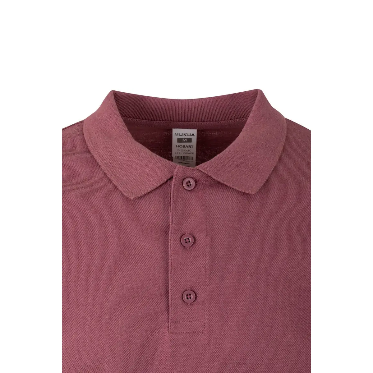 Polo unisex Mukua HOBART PL200UC 14 Polo Mukua HOBART en color Grape, detalle del cuello