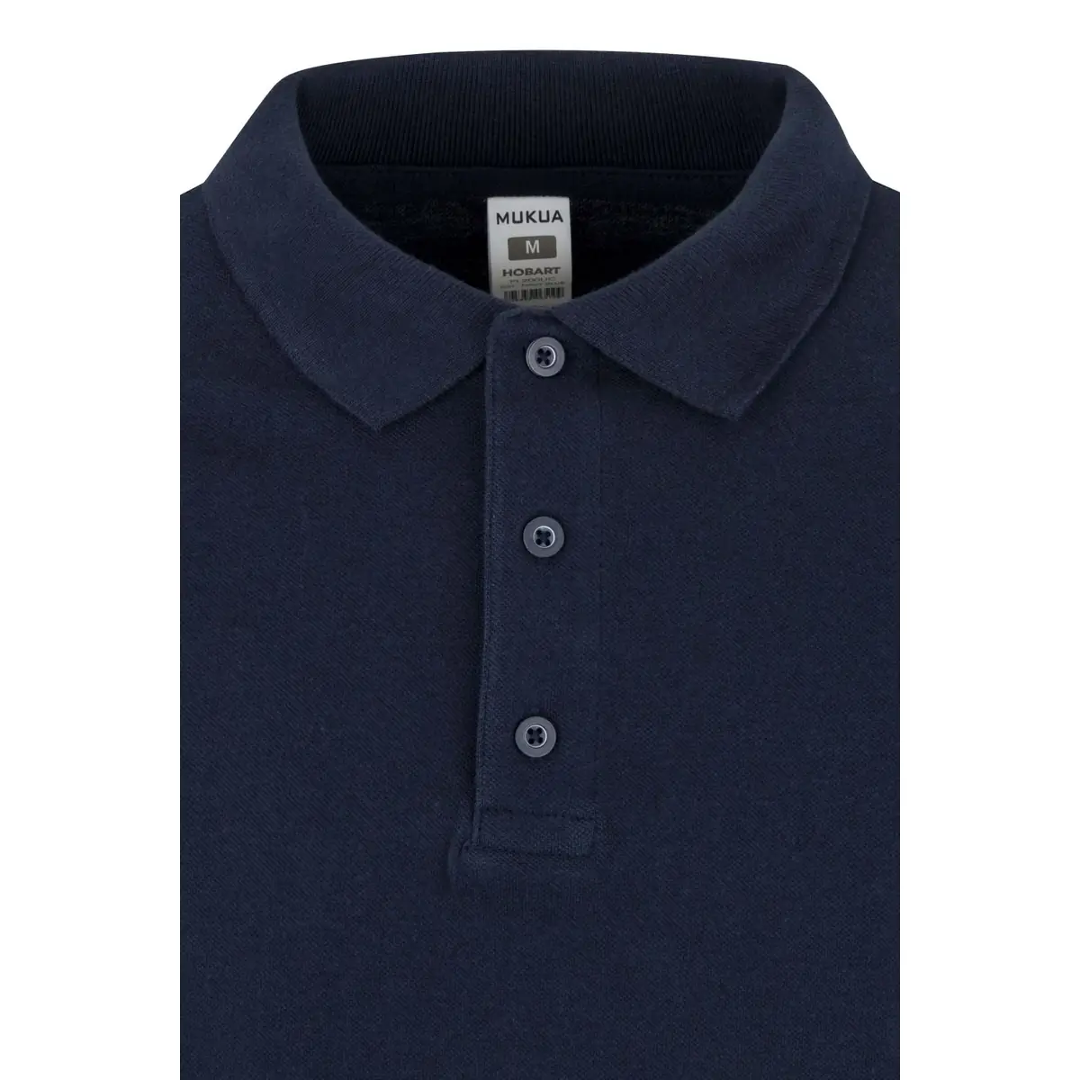 Polo unisex Mukua HOBART PL200UC 16 Polo Mukua HOBART en color Navy, detalle del cuello