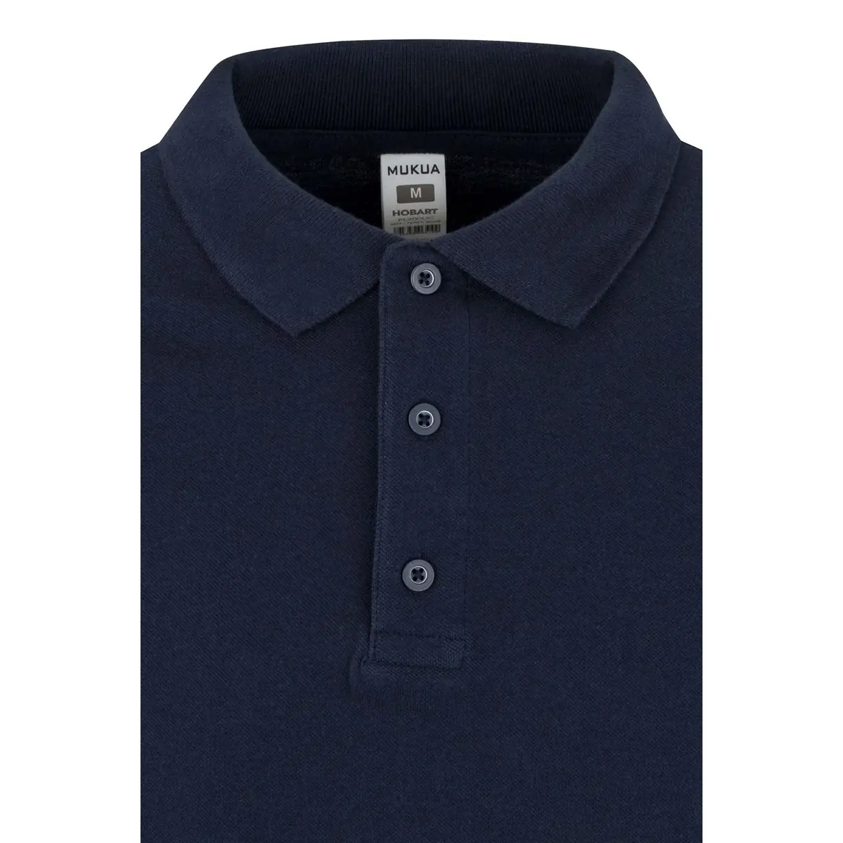 Polo unisex Mukua HOBART PL200UC 17 Polo Mukua HOBART en color Navy, detalle del cuello
