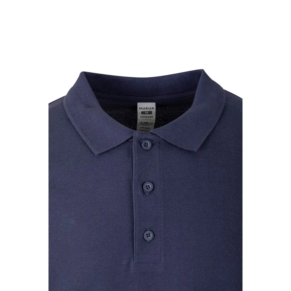 Polo unisex Mukua HOBART PL200UC 26 Polo Mukua HOBART en color Denim Blue, detalle del cuello