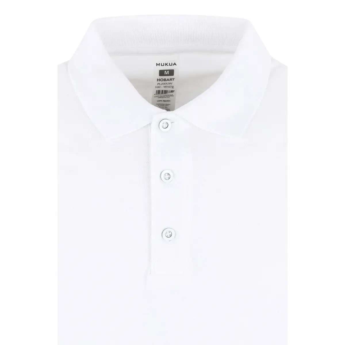 Polo unisex Mukua HOBART PL200UW 7 Polo Mukua HOBART en color White, detalle del cuello