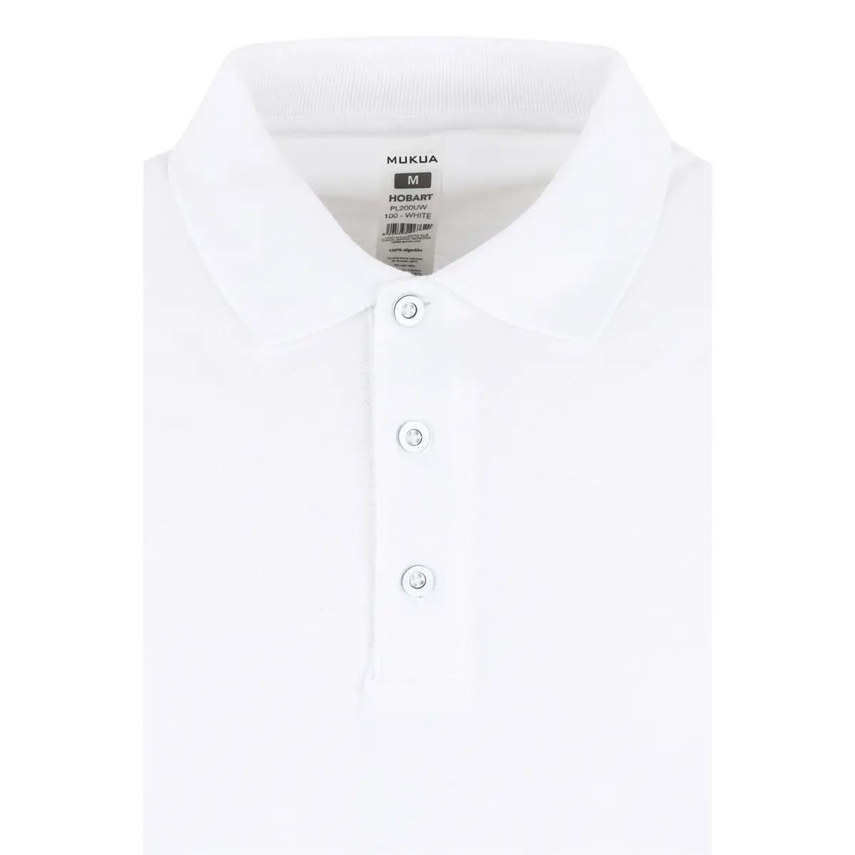 Polo unisex Mukua HOBART PL200UW 8 Polo Mukua HOBART en color White, detalle del cuello