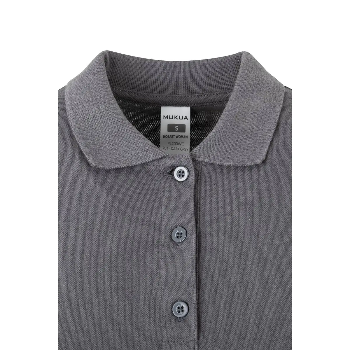 Polo de mujer Mukua HOBART WOMAN PL200WC 9 Polo Mukua HOBART WOMAN en color Dark Grey, detalle del cuello
