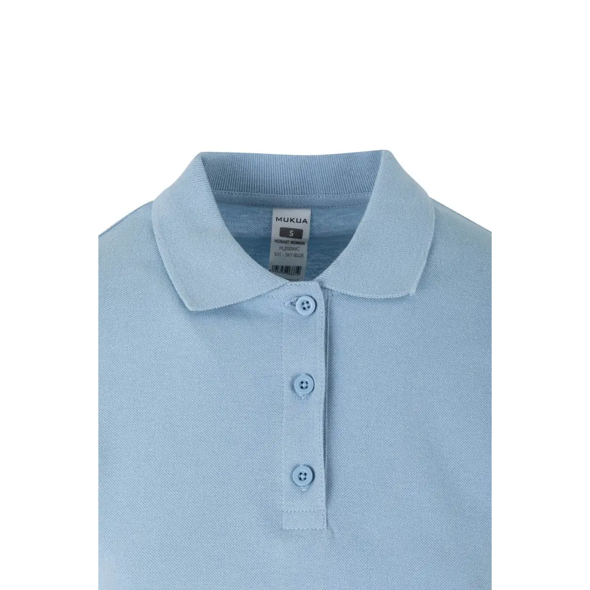 Polo de mujer Mukua HOBART WOMAN PL200WC 17 Polo Mukua HOBART WOMAN en color Sky Blue, detalle del cuello