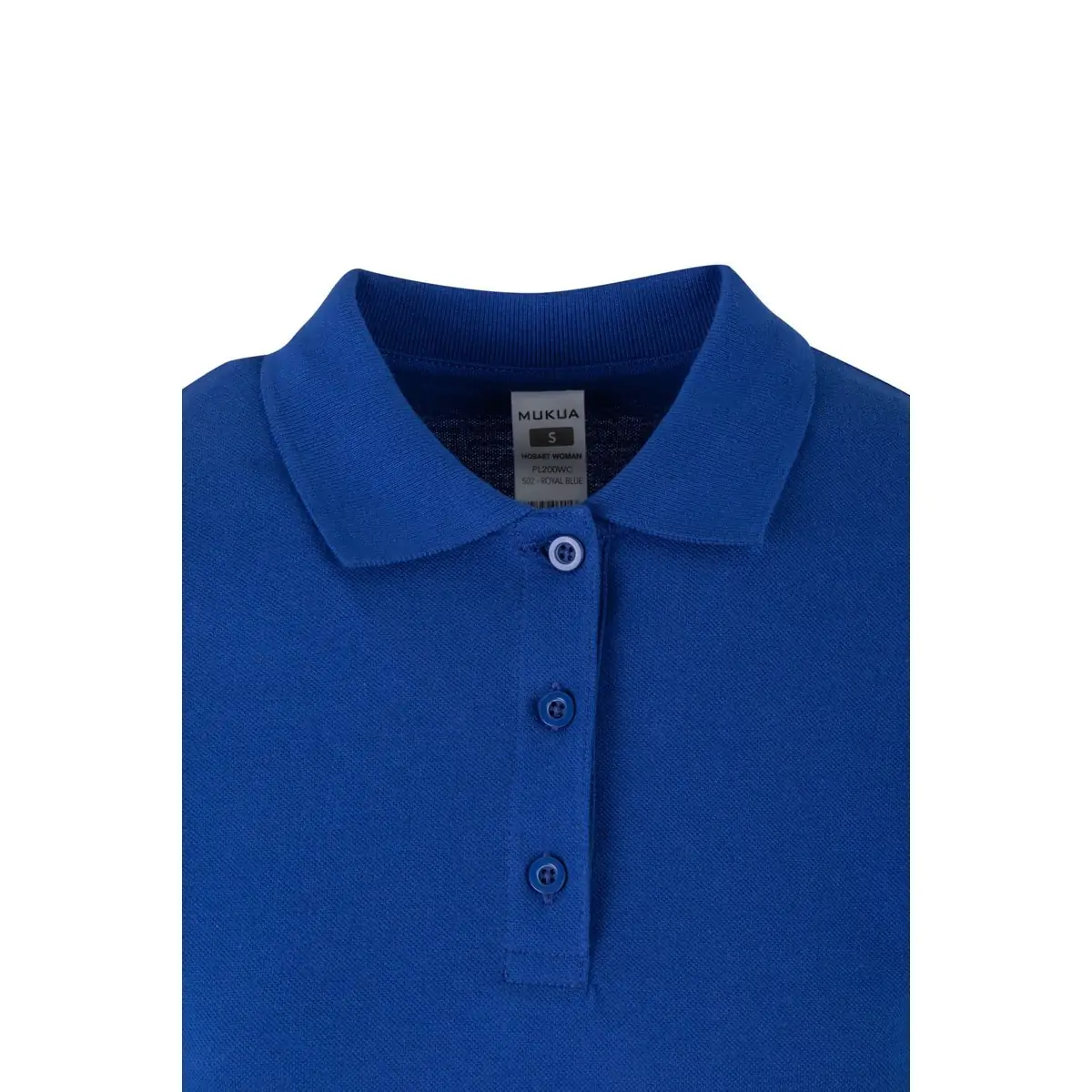 Polo de mujer Mukua HOBART WOMAN PL200WC 19 Polo Mukua HOBART WOMAN en color Royal Blue, detalle del cuello