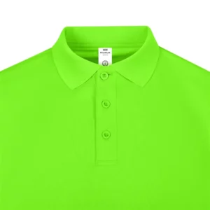 Polo Mukua BOGAN en color Lime Flúor, detalle del cuello