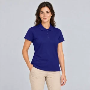 Polo Mukua BOGAN WOMAN azul royal, vestido por una modelo de frente