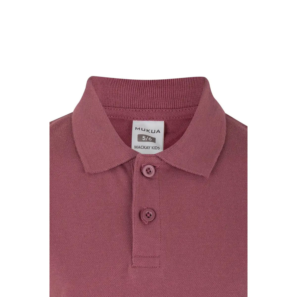 Polo infantil Mukua MACKAY KIDS PS200KC 10 Polo Mukua MACKAY KIDS en color Grape, detalle del cuello