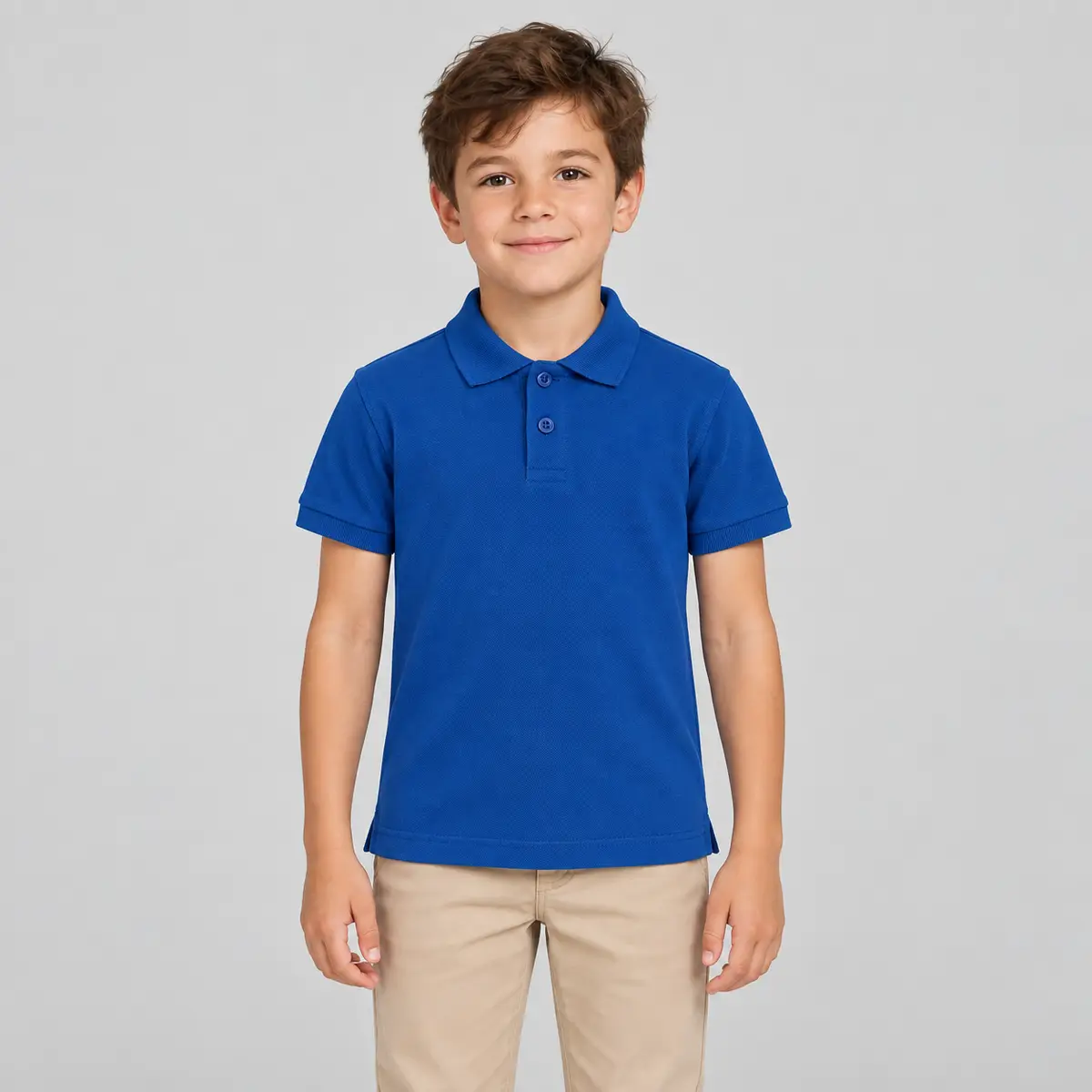 Polo infantil Mukua MACKAY KIDS PS200KC 1 Polo infantil Mukua MACKAY KIDS azul royal, vestido por un niño de frente