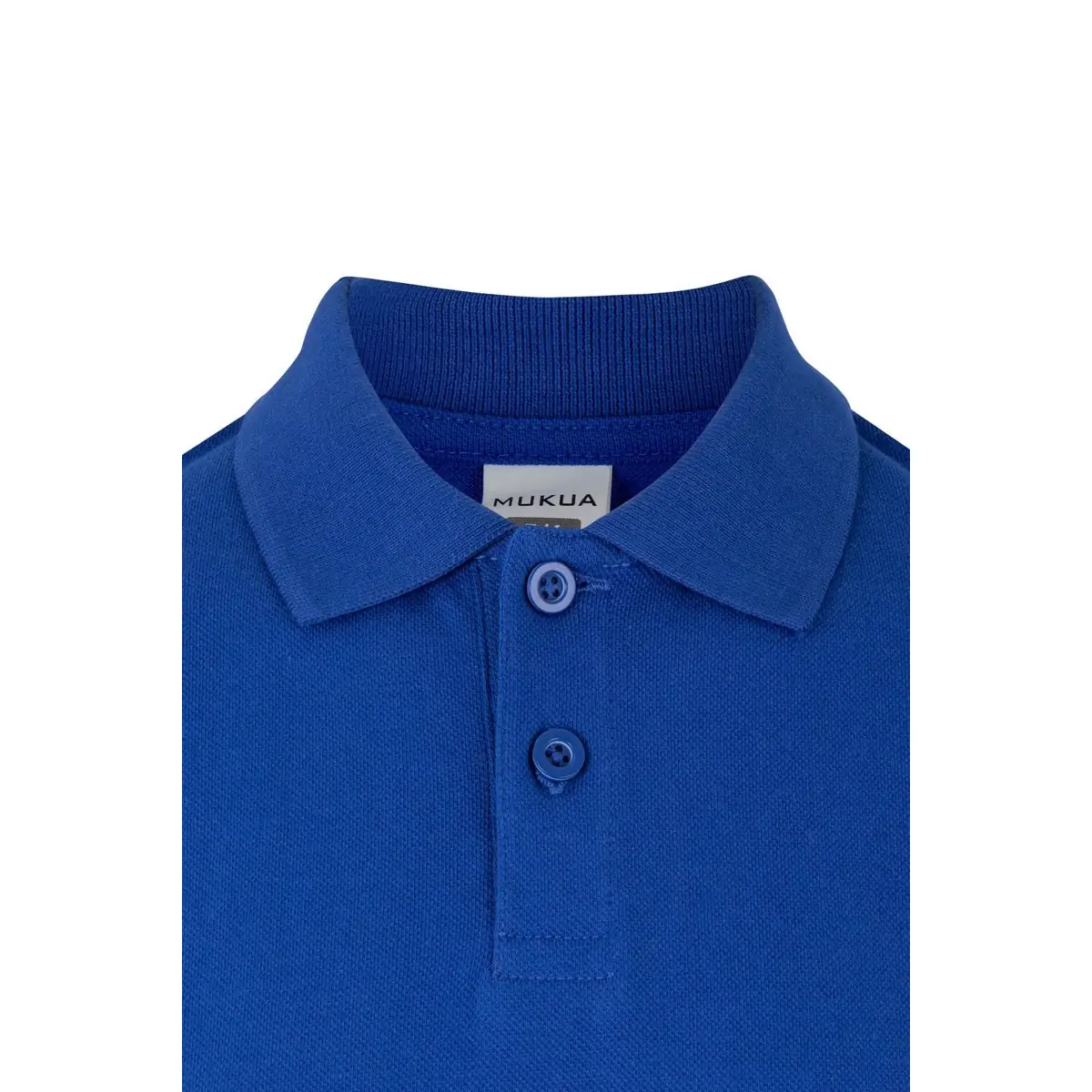 Polo infantil Mukua MACKAY KIDS PS200KC 13 Polo Mukua MACKAY KIDS en color Royal Blue, detalle del cuello