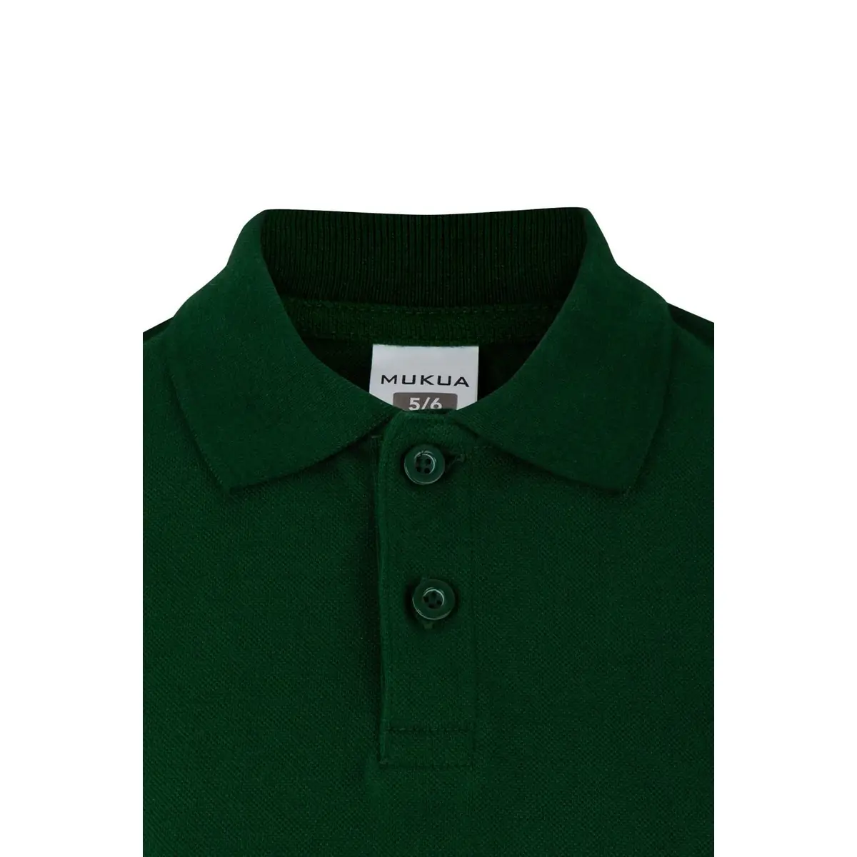 Polo infantil Mukua MACKAY KIDS PS200KC 16 Polo Mukua MACKAY KIDS en color Bottle Green, detalle del cuello