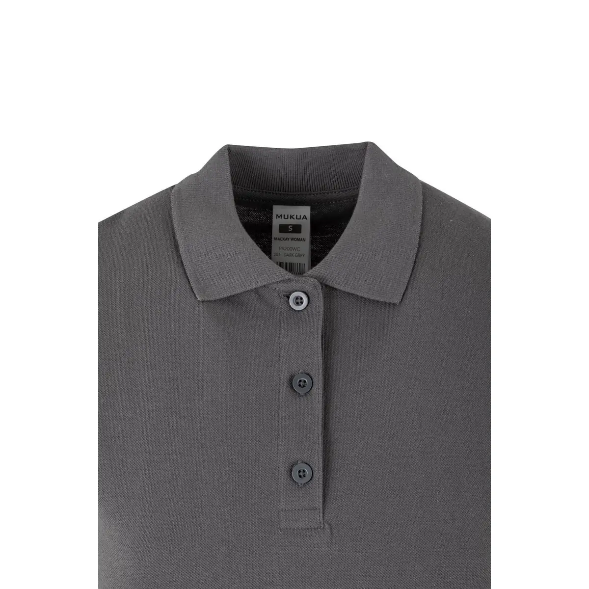 Polo de mujer Mukua MACKAY WOMAN PS200WC 7 Polo Mukua MACKAY WOMAN en color Dark Grey, detalle del cuello