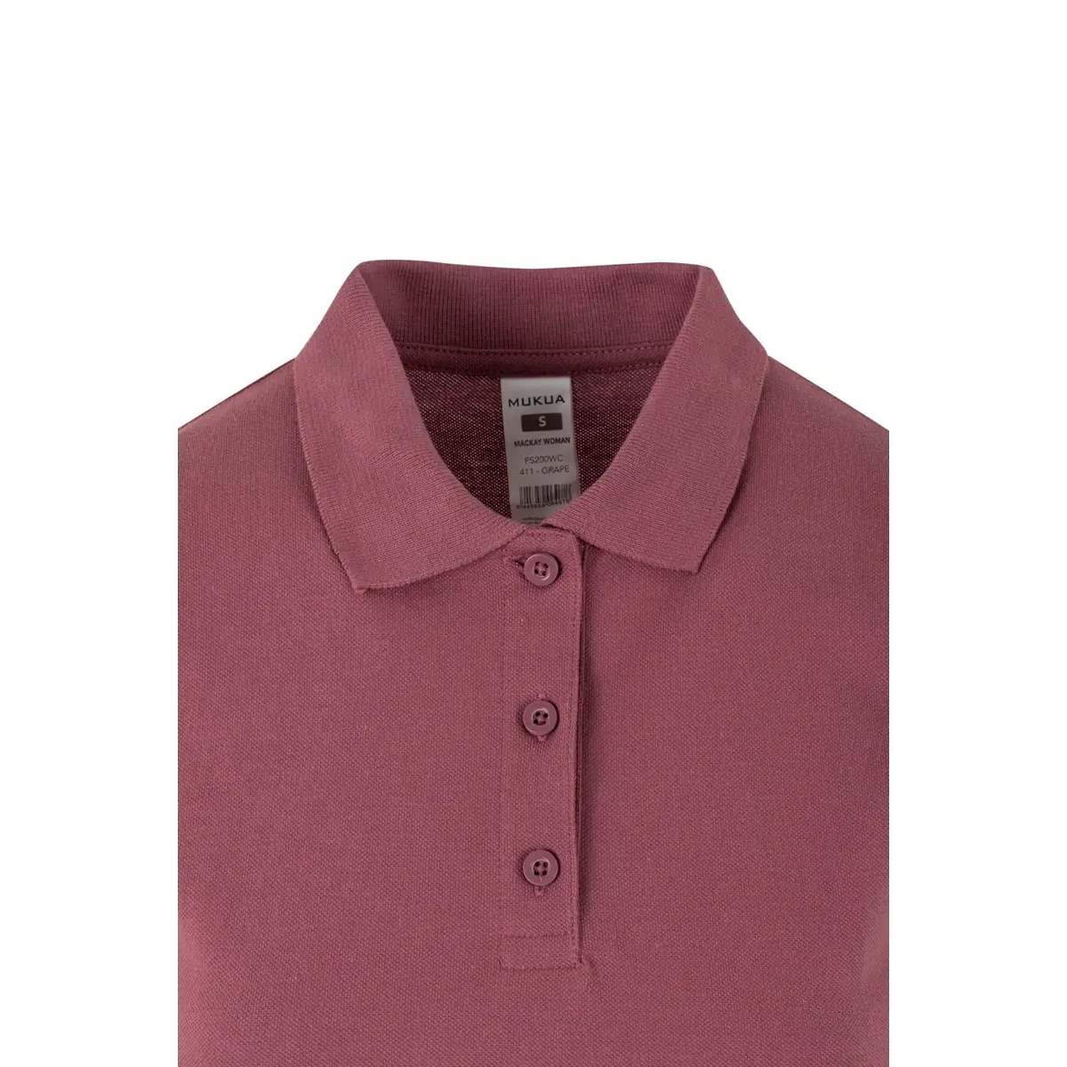 Polo de mujer Mukua MACKAY WOMAN PS200WC 8 Polo Mukua MACKAY WOMAN en color Grape, detalle del cuello