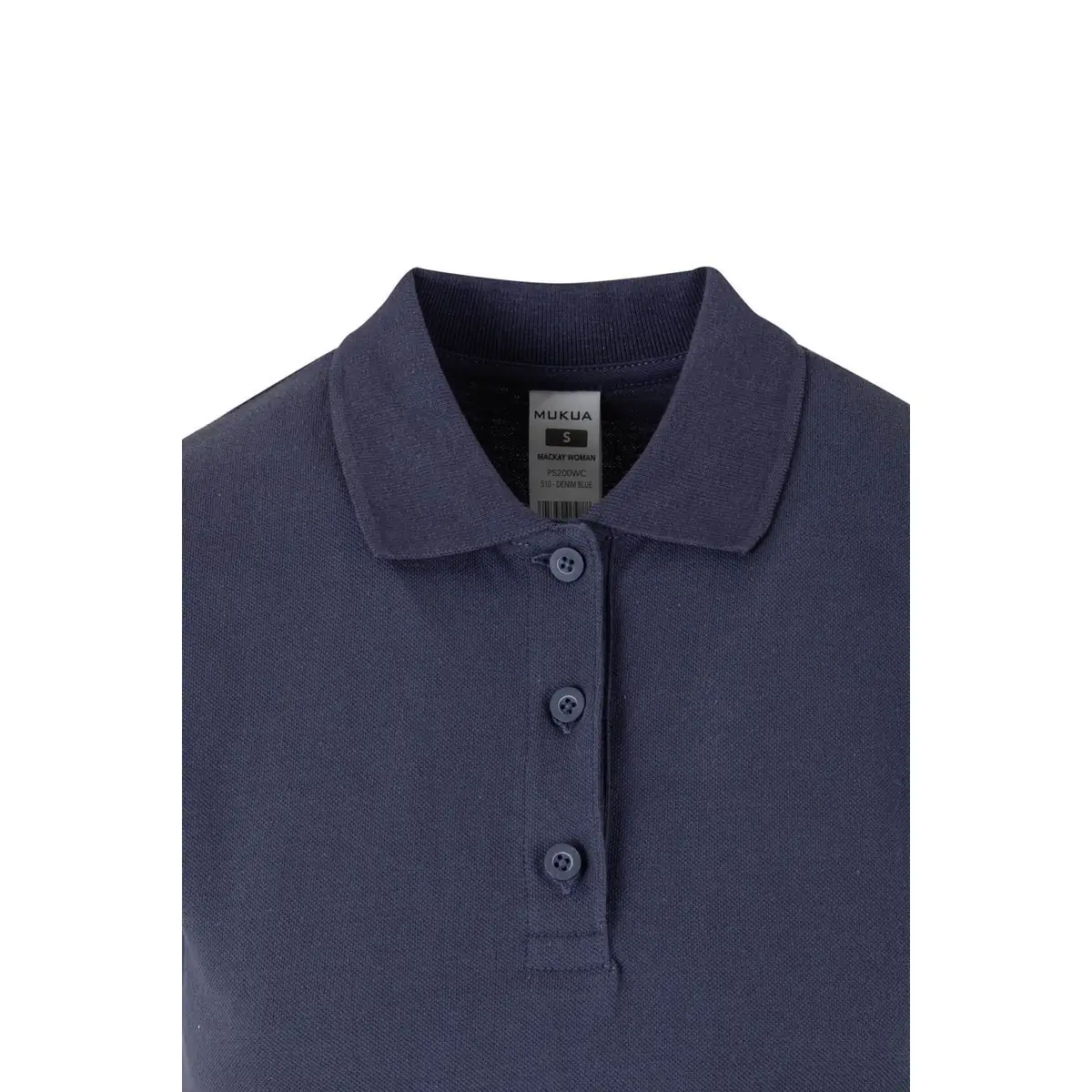 Polo de mujer Mukua MACKAY WOMAN PS200WC 11 Polo Mukua MACKAY WOMAN en color Denim Blue, detalle del cuello