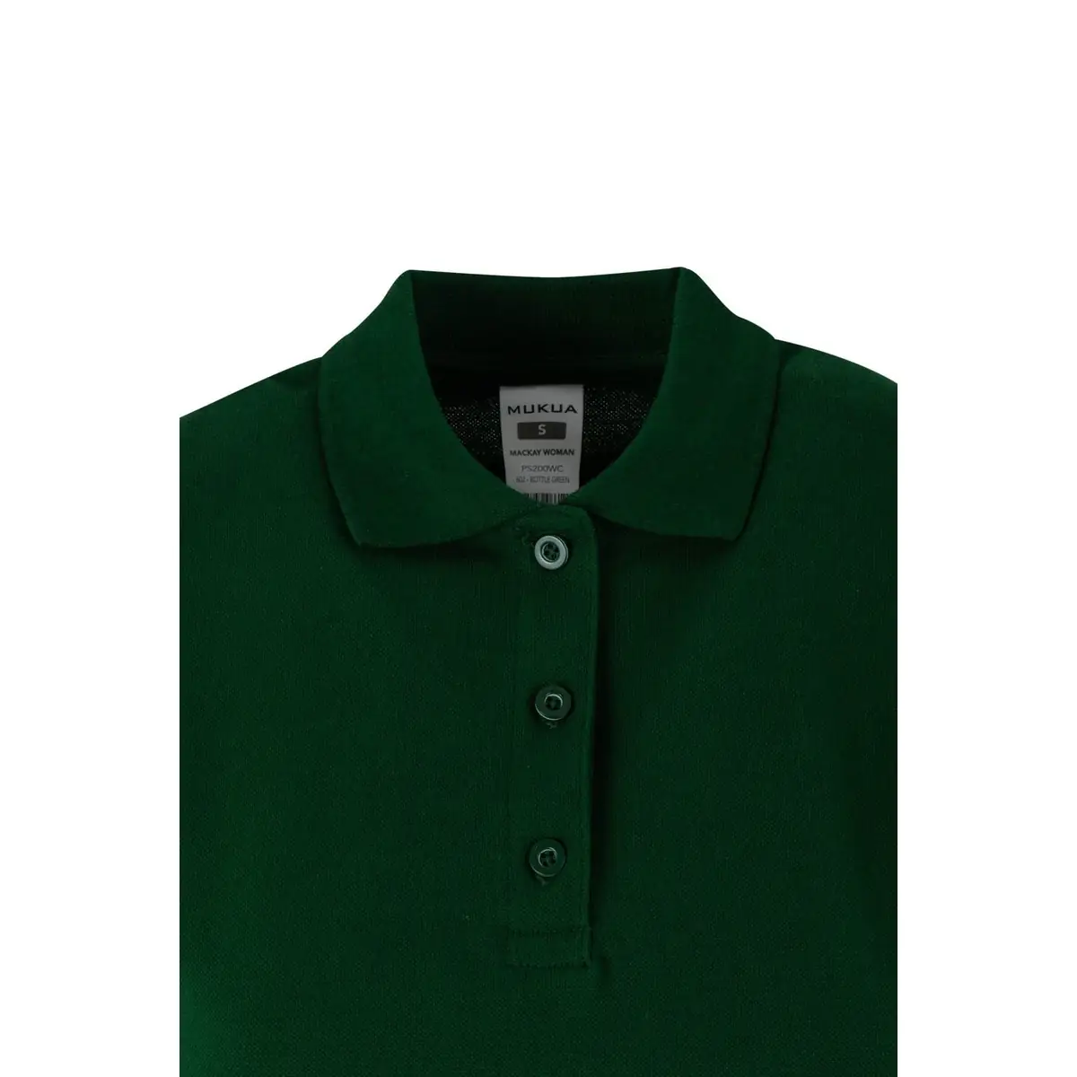 Polo de mujer Mukua MACKAY WOMAN PS200WC 12 Polo Mukua MACKAY WOMAN en color Bottle Green, detalle del cuello