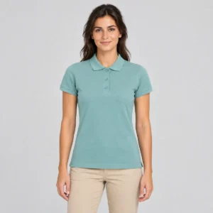 Polo Mukua MACKAY WOMAN verde salvia, vestido por una modelo de frente