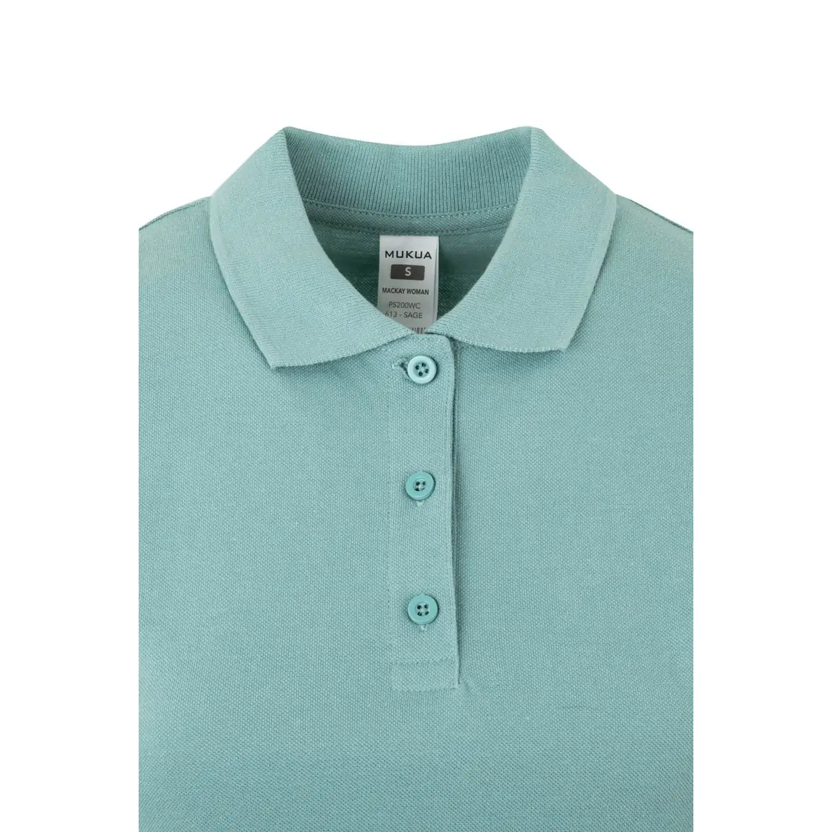 Polo de mujer Mukua MACKAY WOMAN PS200WC 13 Polo Mukua MACKAY WOMAN en color Sage, detalle del cuello
