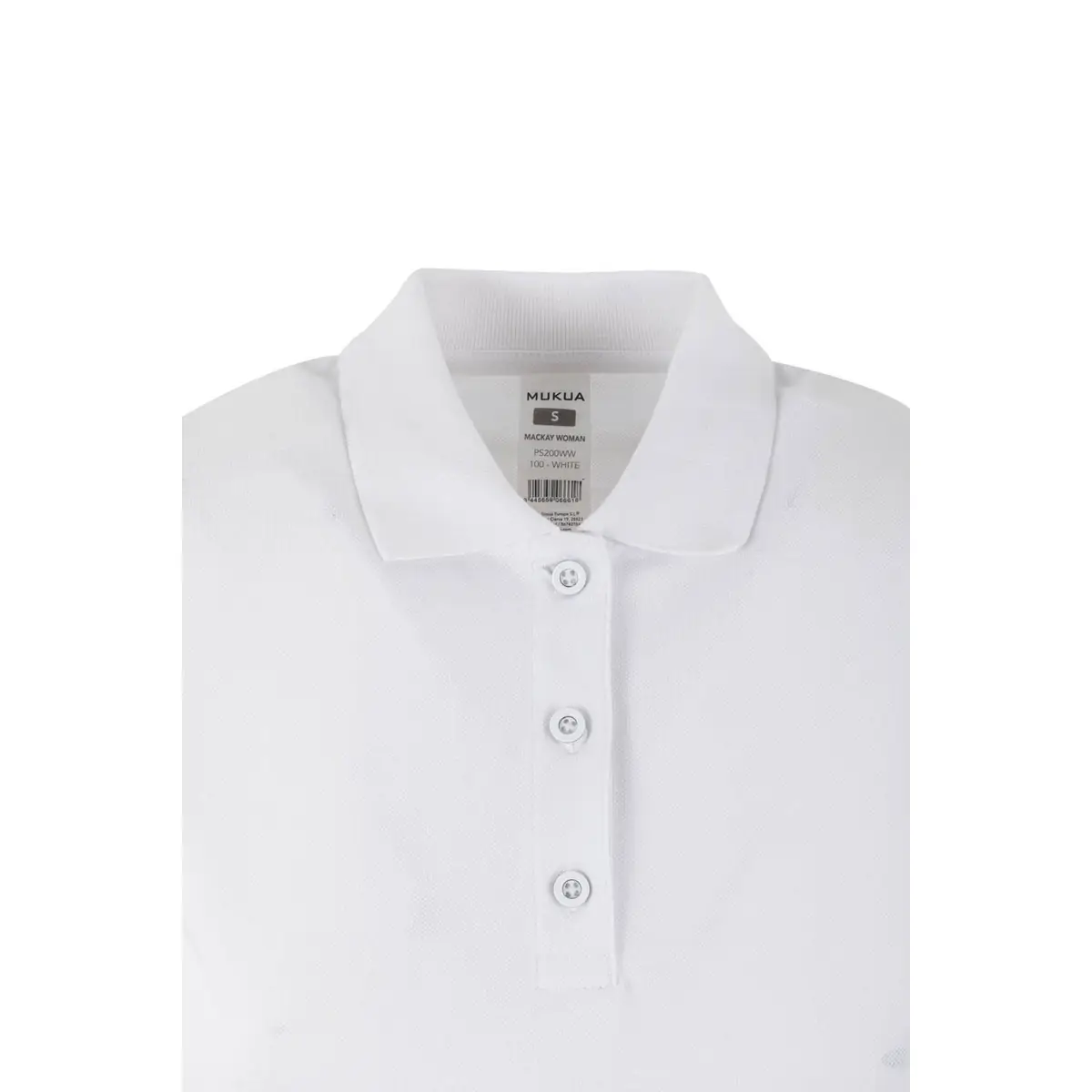 Polo de mujer Mukua MACKAY WOMAN PS200WW 6 Polo Mukua MACKAY WOMAN en color White, detalle del cuello