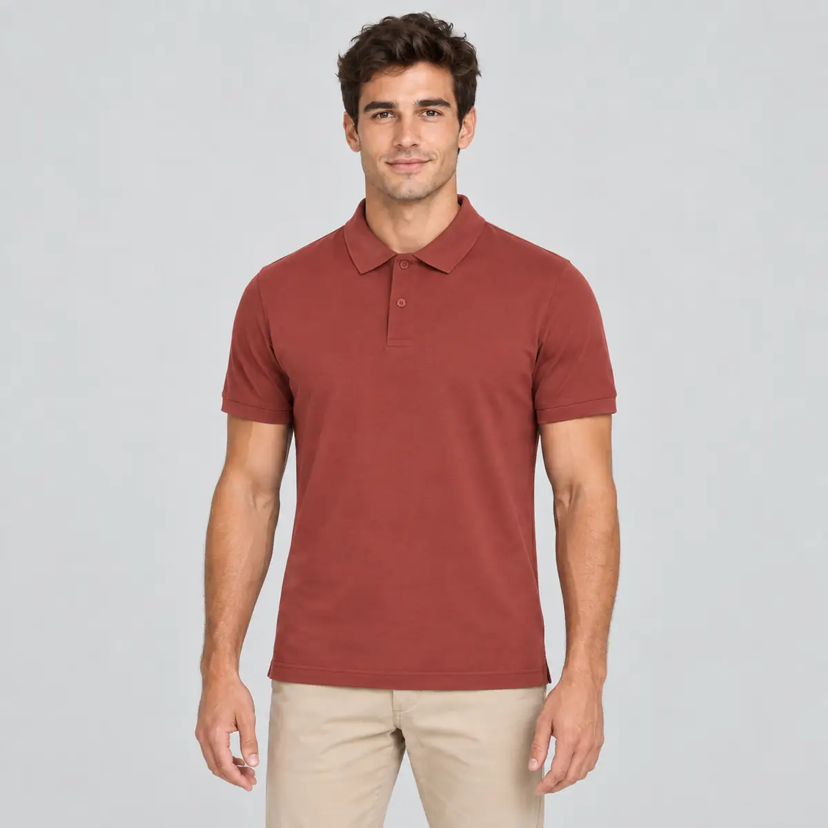 Polo unisex Mukua CREEK PSN160UC 1 Polo Mukua CREEK terracota, vestido por un modelo de frente