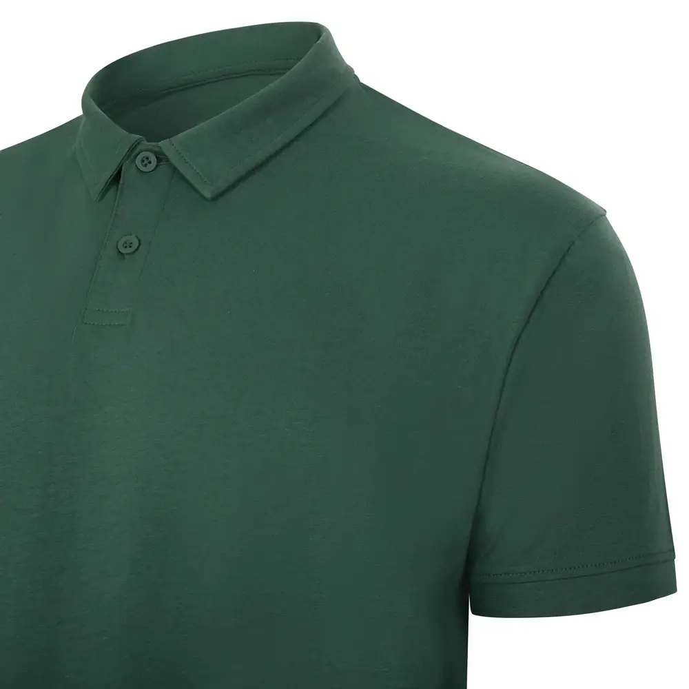 Polo unisex Mukua CREEK PSN160UC 14 Polo Mukua CREEK en color Camp Green, detalle del cuello y la manga