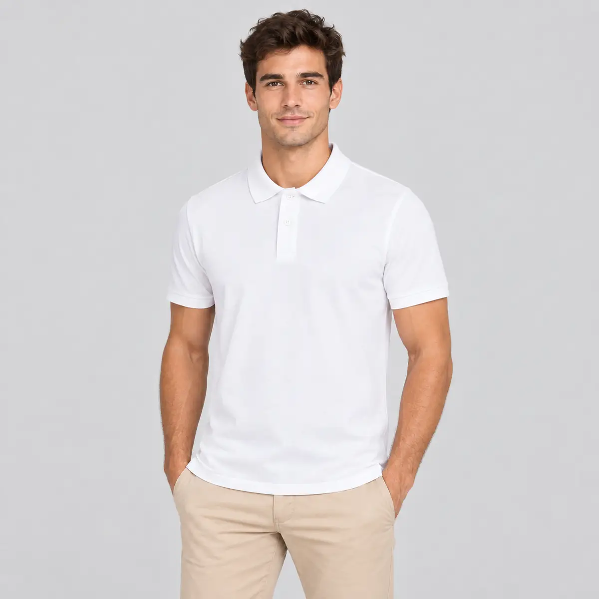 Polo unisex Mukua CREEK PSN160UW 1 Polo Mukua CREEK blanco, vestido por un modelo de frente