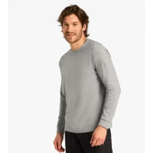 Hombre con camiseta Mukua PALM LONG SLEEVE TL190UC gris jaspeado de manga larga.