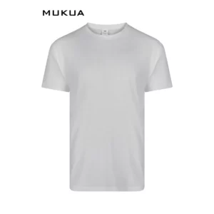 Camiseta unisex Mukua DERBY TS151UW blanca, de manga corta y cuello redondo, vista frontal.