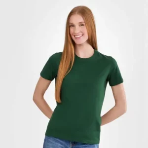 Mujer con camiseta Mukua MELBOURNE WOMAN TS155WC verde botella de manga corta, vista frontal.